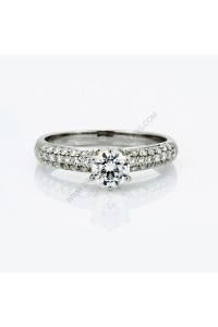 18k White Gold 0.51ct E Colour Round Diamond and Pave Engagment Ring